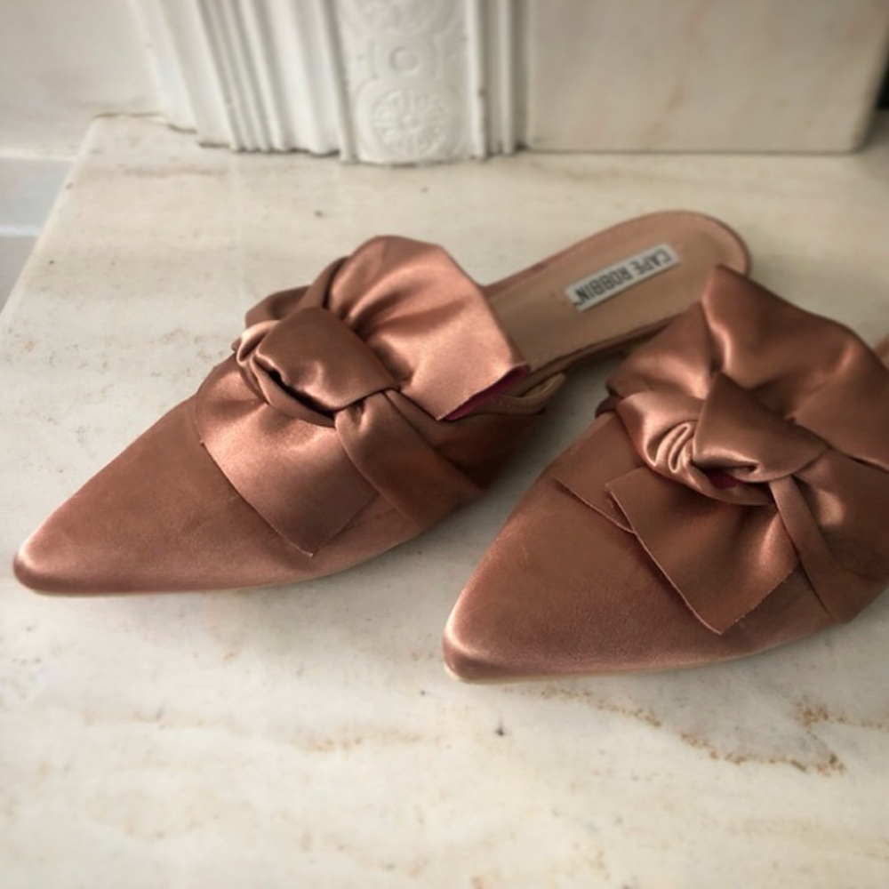 Satin Mauve Bow Slides